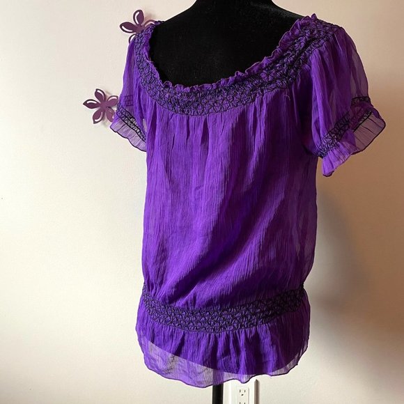 Boho Purple semi-sheer blouse Derek Heart sz M - Picture 5 of 6